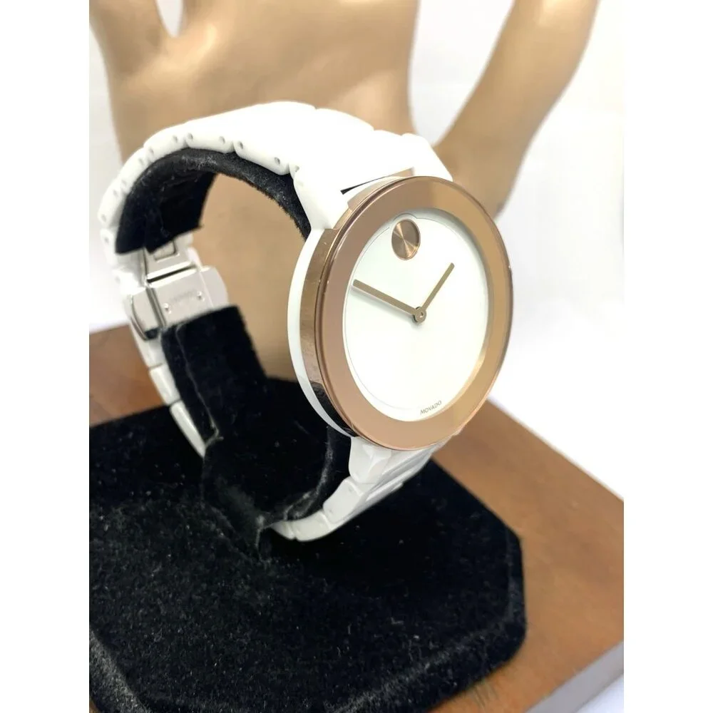 Movado Women's Watch 3600753 Bold White Dial Rose Gold Swiss Quartz 36mm Ceramic